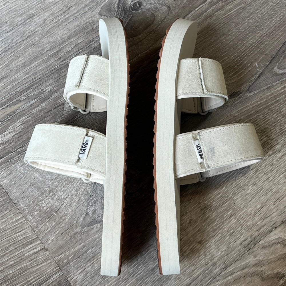 Vans UltraCush Slide Sandals Cream Off White Suede Double Strap Womens